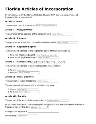 Attorney-Approved Articles of Incorporation Form for Florida State