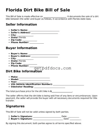 Attorney-Approved Dirt Bike Bill of Sale Form for Florida State