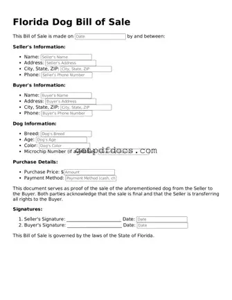 Attorney-Approved Dog Bill of Sale Form for Florida State
