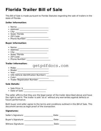 Attorney-Approved Trailer Bill of Sale Form for Florida State