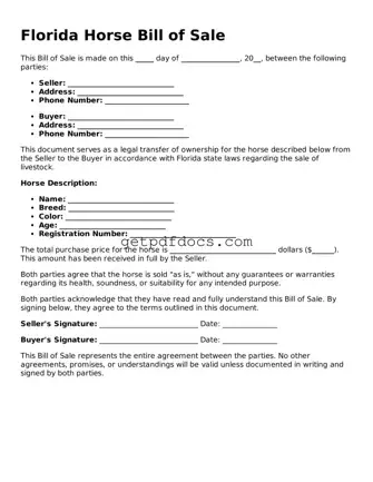 Attorney-Approved Horse Bill of Sale Form for Florida State