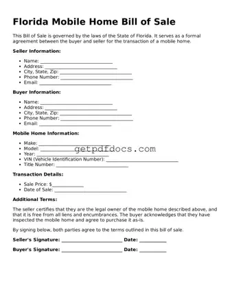 Attorney-Approved Mobile Home Bill of Sale Form for Florida State