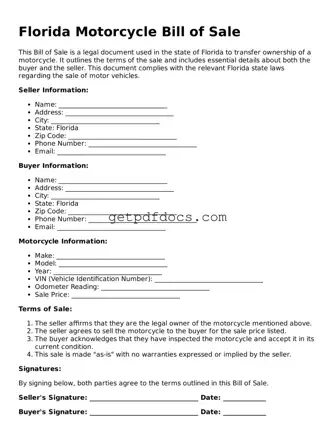 Attorney-Approved Motorcycle Bill of Sale Form for Florida State