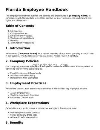 Attorney-Approved Employee Handbook Form for Florida State
