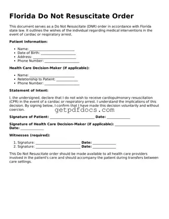 Attorney-Approved Do Not Resuscitate Order Form for Florida State