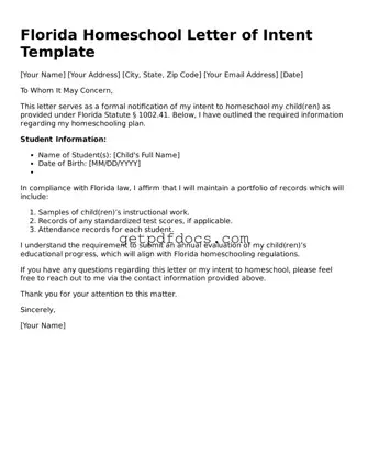 Attorney-Approved Homeschool Letter of Intent Form for Florida State