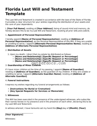 Attorney-Approved Last Will and Testament Form for Florida State