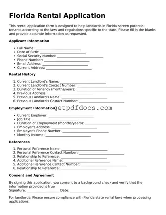Attorney-Approved Rental Application Form for Florida State