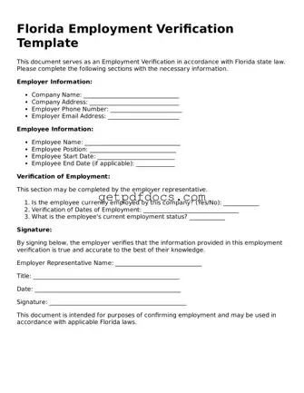 Attorney-Approved Employment Verification Form for Florida State