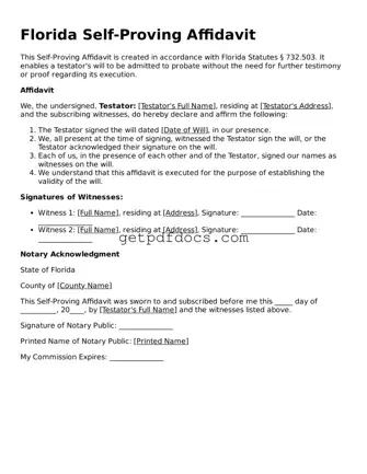 Attorney-Approved Self-Proving Affidavit Form for Florida State