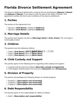 Attorney-Approved Divorce Settlement Agreement Form for Florida State
