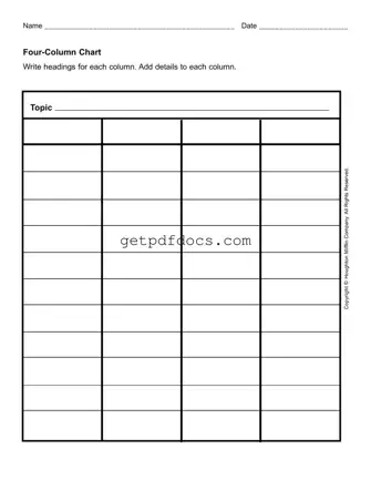 Fill in a Valid Four Column Chart Template