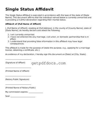 Printable Single Status Affidavit Template
