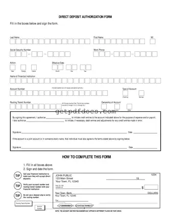 Fill in a Valid Generic Direct Deposit Template