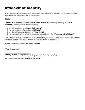 Printable Affidavit of Identity Template