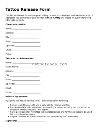 Printable Tattoo Release Template