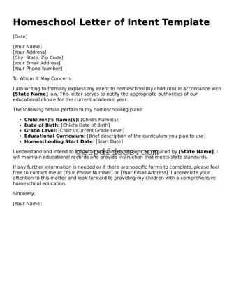 Printable Homeschool Letter of Intent Template
