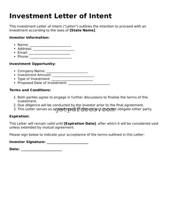 Printable Investment Letter of Intent Template