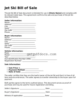 Printable Jet Ski Bill of Sale Template