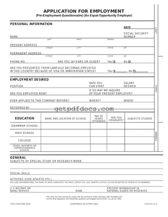 Fill in a Valid Employment Application Pdf Template