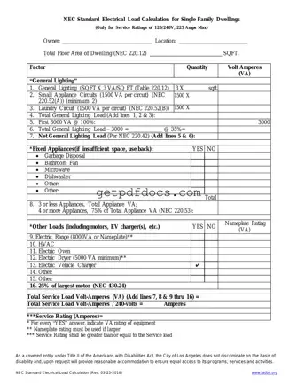 Fill in a Valid LADBS NEC Standard Electrical Load Calculation Template