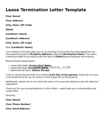 Printable Lease Termination Letter Template