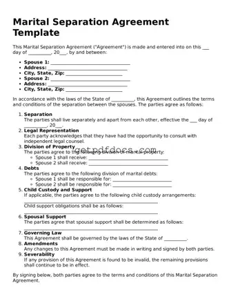 Printable Marital Separation Agreement Template
