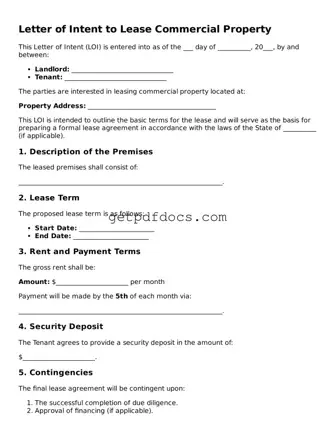 Printable Letter of Intent to Lease Commercial Property Template