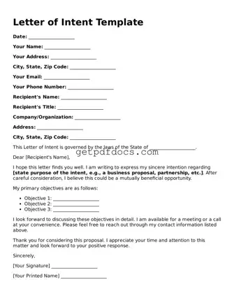 Printable Letter of Intent Template