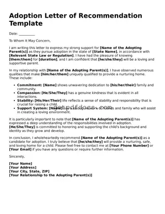 Printable Adoption Letter of Recommendation Template