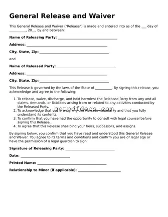 Printable Release of Liability Template