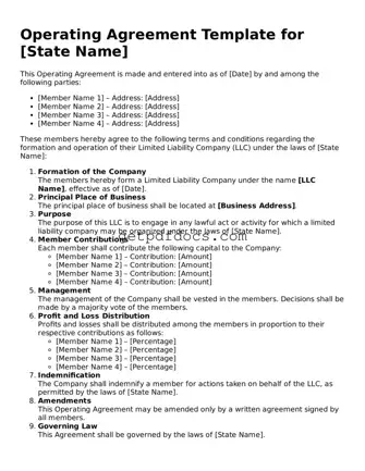 Printable Operating Agreement Template