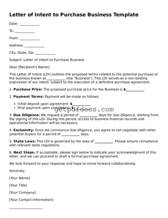 Printable Letter of Intent to Purchase Business Template