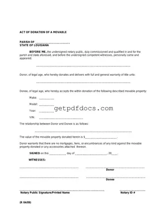 Fill in a Valid Louisiana act of donation Template