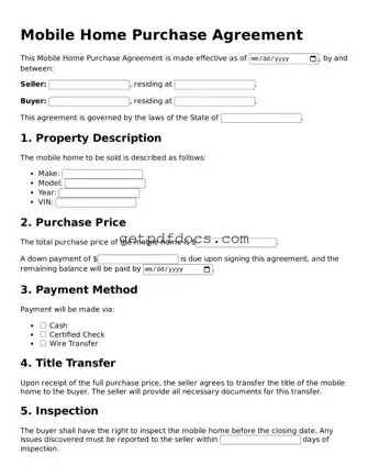 Printable Mobile Home Purchase Agreement Template