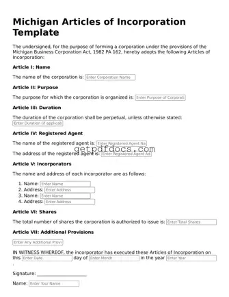 Attorney-Approved Articles of Incorporation Form for Michigan State