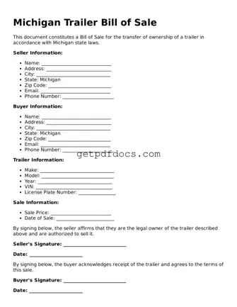 Attorney-Approved Trailer Bill of Sale Form for Michigan State