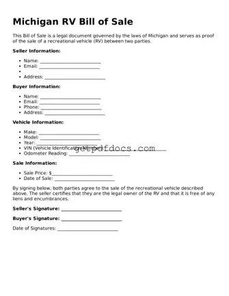 Attorney-Approved RV Bill of Sale Form for Michigan State