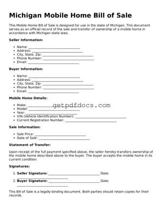 Attorney-Approved Mobile Home Bill of Sale Form for Michigan State