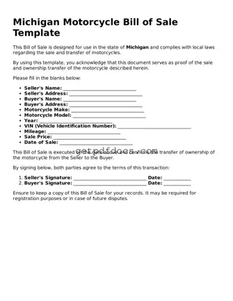 Attorney-Approved Motorcycle Bill of Sale Form for Michigan State