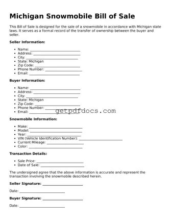 Attorney-Approved Snowmobile Bill of Sale Form for Michigan State