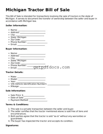 Attorney-Approved Tractor Bill of Sale Form for Michigan State