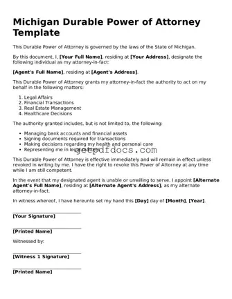 Attorney-Approved Durable Power of Attorney Form for Michigan State