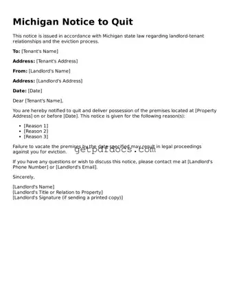 Attorney-Approved Notice to Quit Form for Michigan State