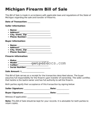 Attorney-Approved Firearm Bill of Sale Form for Michigan State