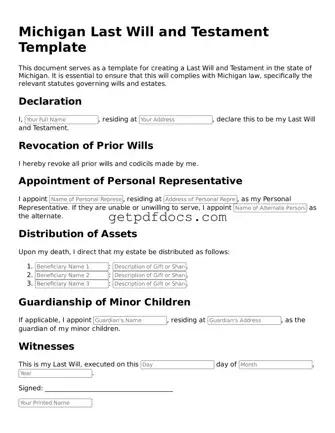 Attorney-Approved Last Will and Testament Form for Michigan State