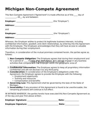 Attorney-Approved Non-compete Agreement Form for Michigan State