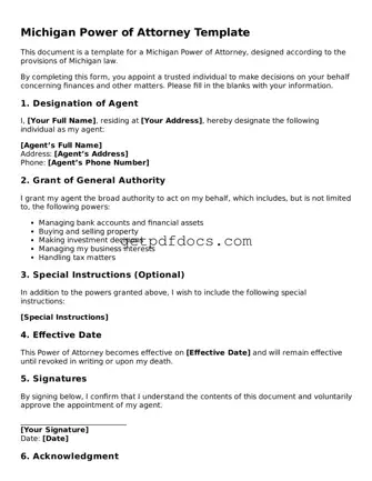 Attorney-Approved Power of Attorney Form for Michigan State