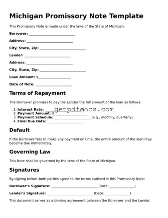 Attorney-Approved Promissory Note Form for Michigan State