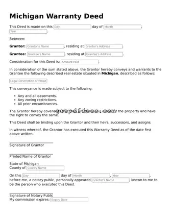 Attorney-Approved Deed Form for Michigan State